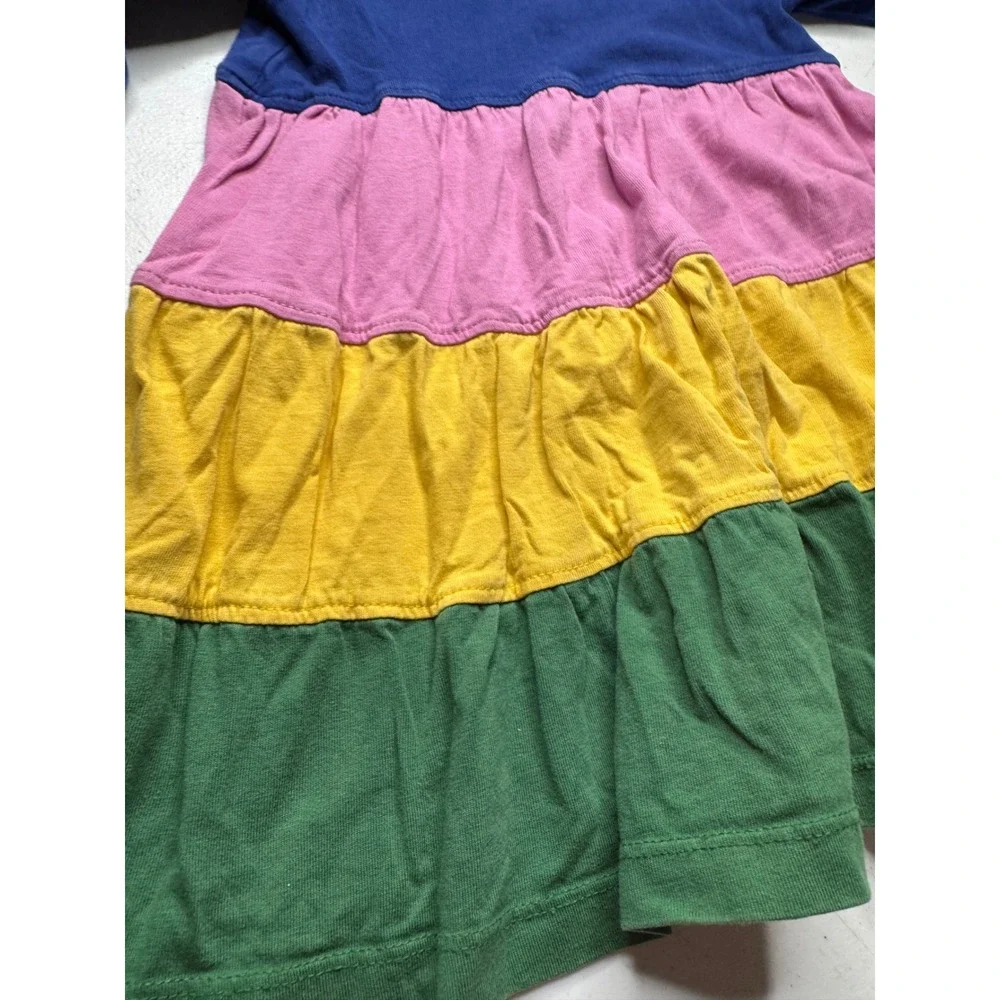 Hanna Andersson Girls 2T Colorblock Tiered Long Sleeve Cotton Dress Multi Color